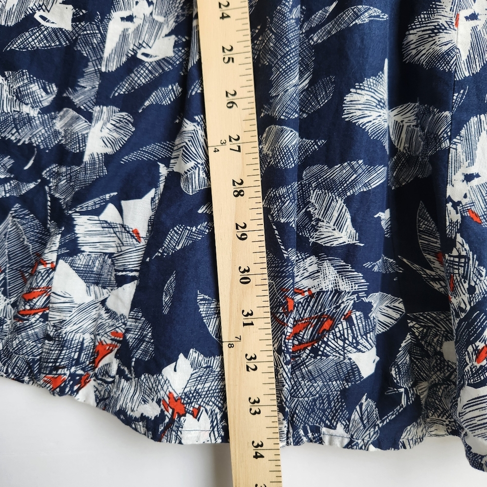 Lavand Navy Blue Dress White Orange Print Sleeveless Cutout Back Mini Medium - Picture 16 of 16